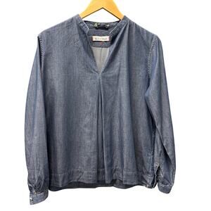 Le Sarte Pettegole Blouse Womens IT46 US Large Blue Chambray V-Neck Coastal